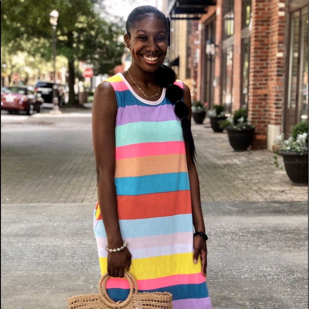 Rainbow Stripe Midi Dress